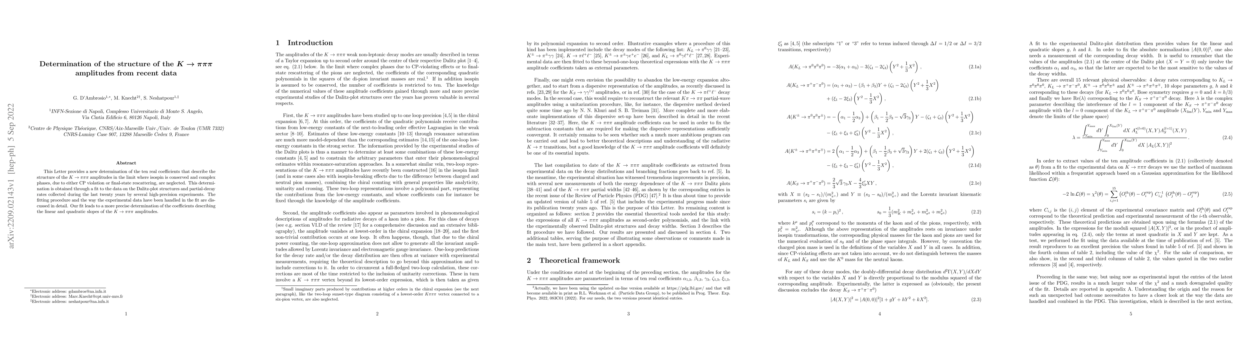 Thumbnail for Determination of the structure of the $K \to \pi\pi\pi$ amplitudes from
  recent data