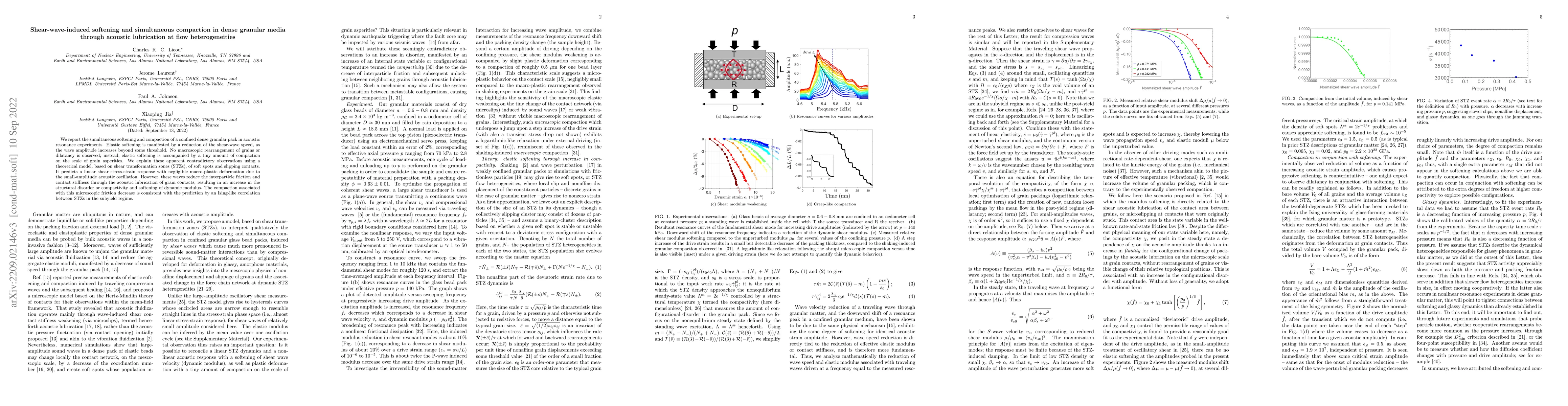 Thumbnail for Shear-wave-induced softening and simultaneous compaction in dense
  granular media through acoustic lubrication at flow heterogeneities