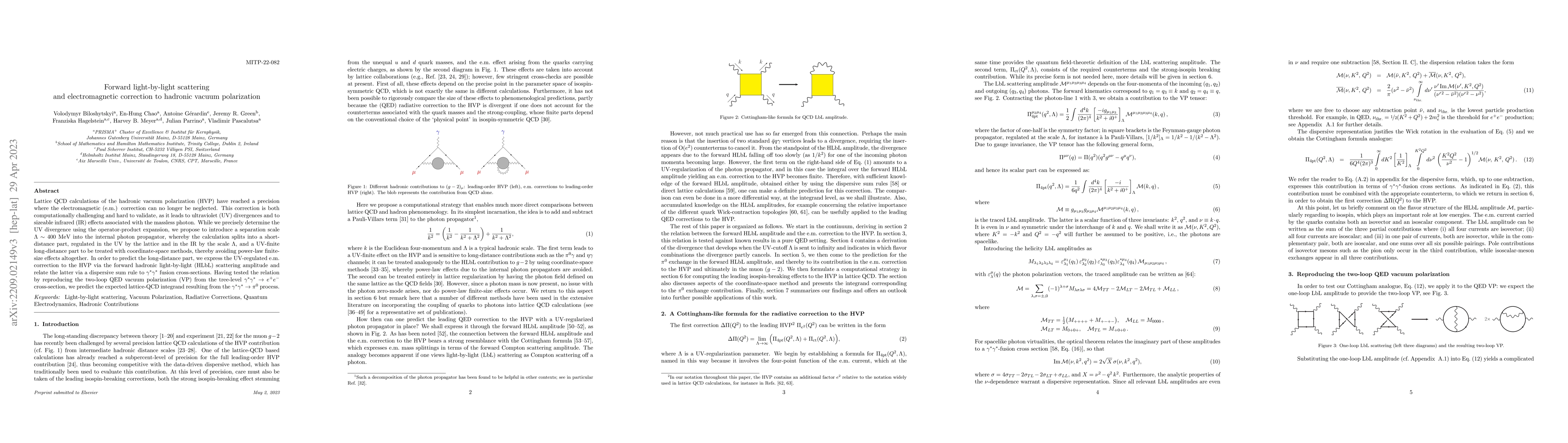 Thumbnail for Forward light-by-light scattering and electromagnetic correction to
  hadronic vacuum polarization