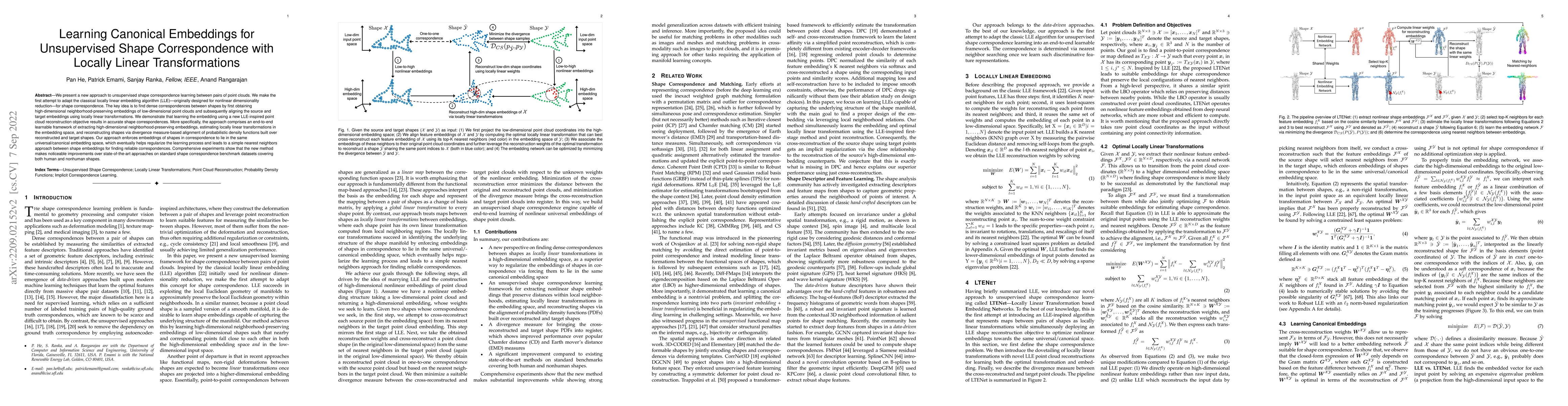 Thumbnail for Learning Canonical Embeddings for Unsupervised Shape Correspondence with
  Locally Linear Transformations