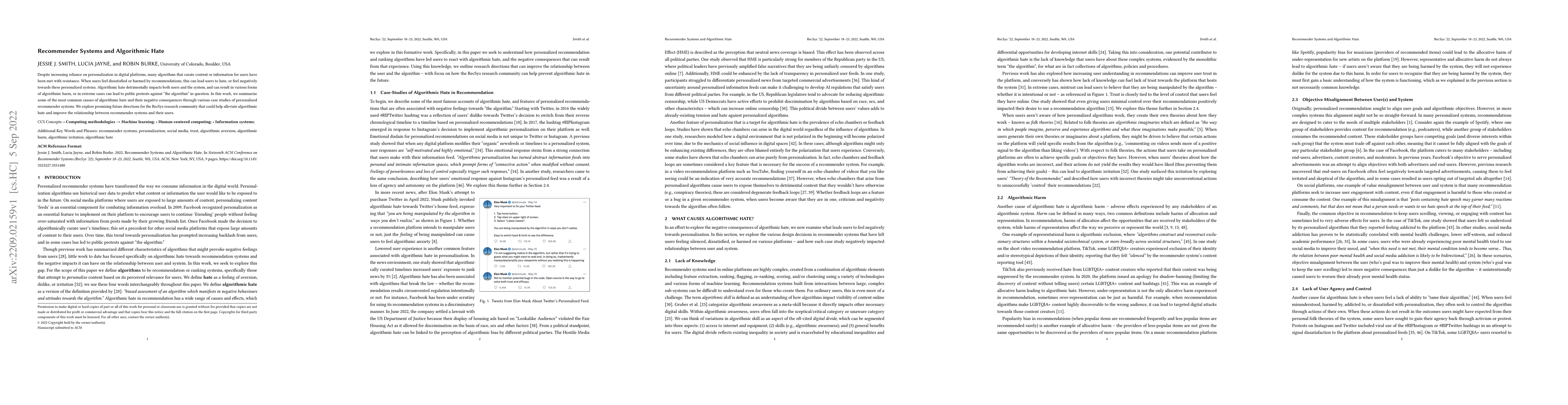 Thumbnail for Recommender Systems and Algorithmic Hate