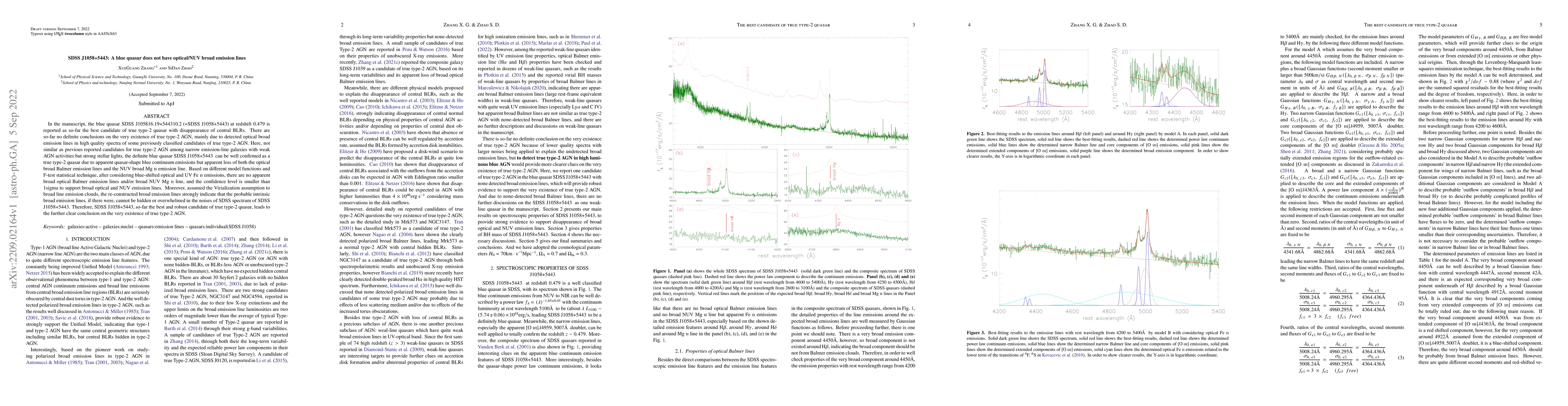 Thumbnail for SDSS J1058+5443: A blue quasar does not have optical/NUV broad emission
  lines