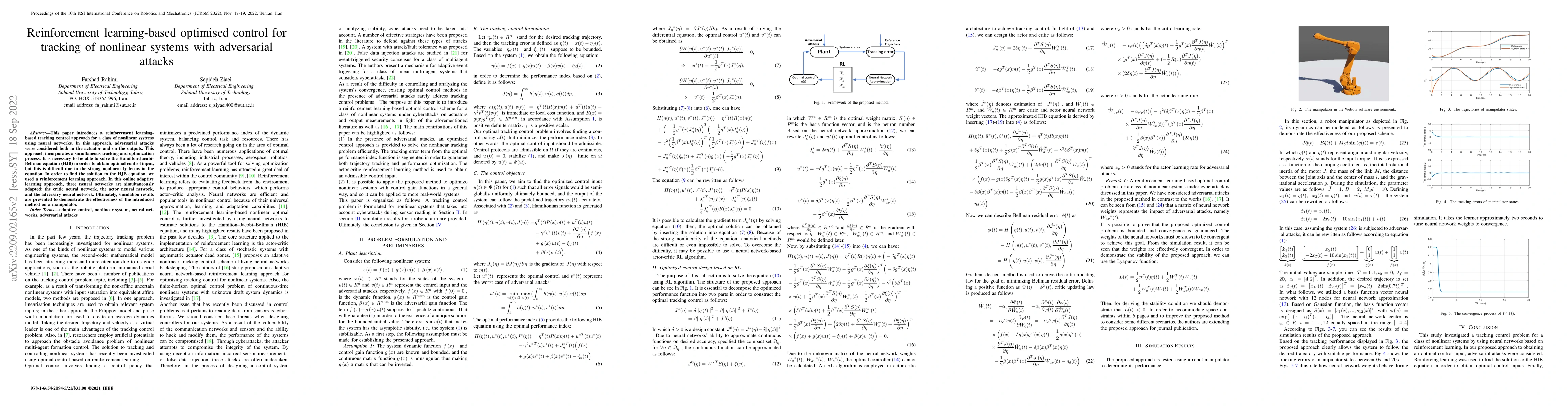 Thumbnail for Reinforcement learning-based optimised control for tracking of nonlinear
  systems with adversarial attacks