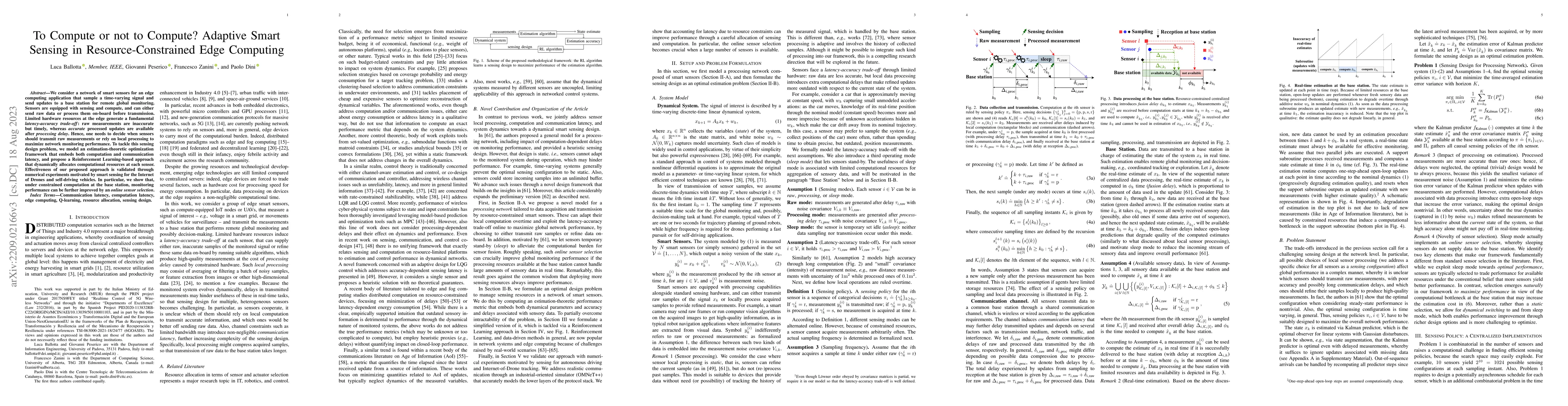 Thumbnail for To Compute or not to Compute? Adaptive Smart Sensing in
  Resource-Constrained Edge Computing