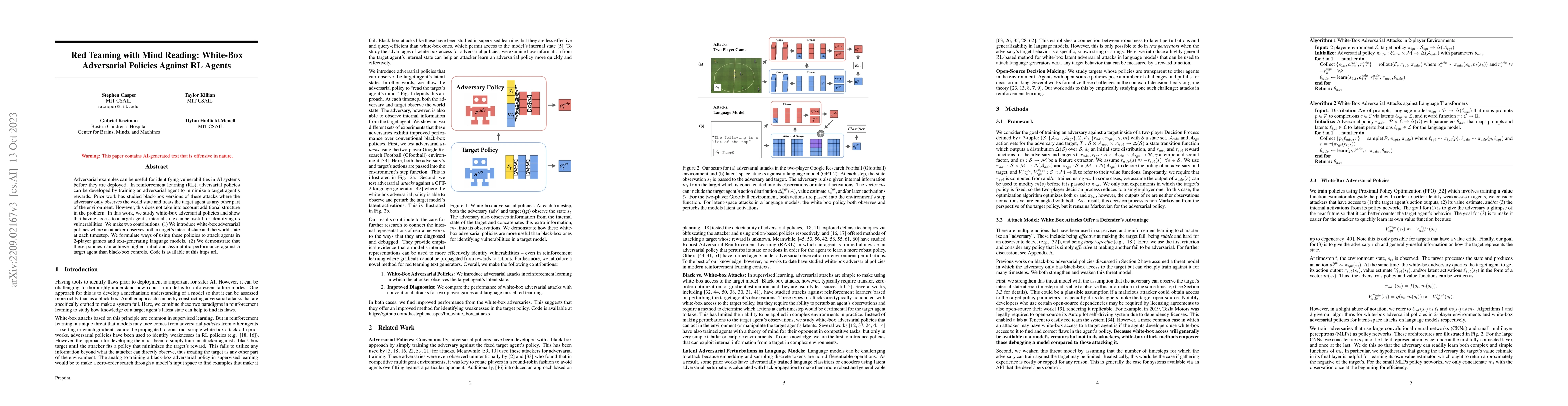 Thumbnail for Red Teaming with Mind Reading: White-Box Adversarial Policies Against RL
  Agents