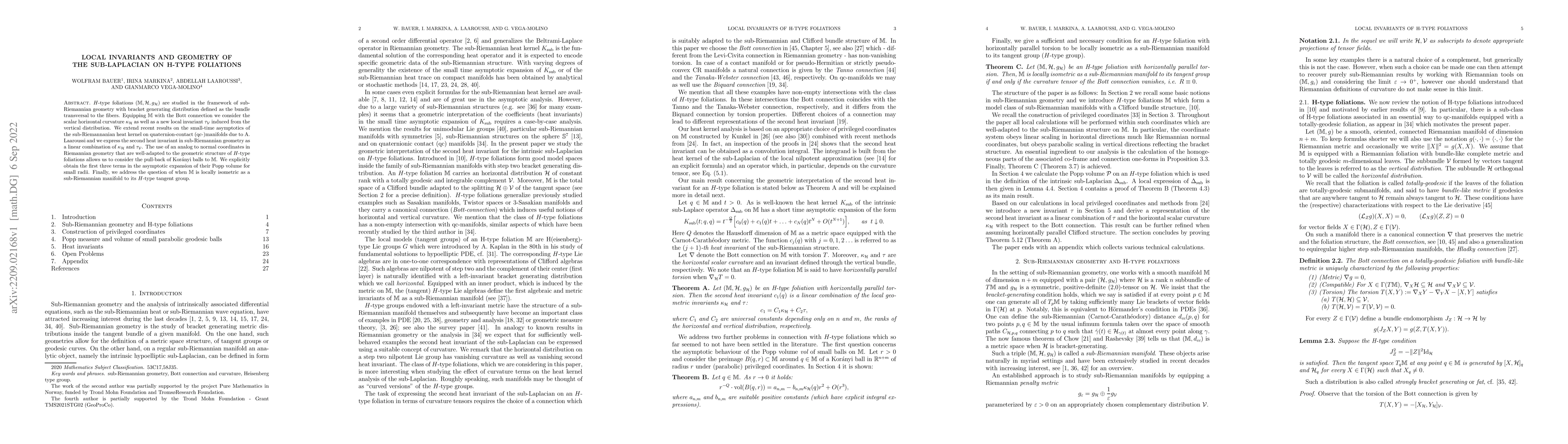 Thumbnail for Local Invariants and Geometry of the sub-Laplacian on H-type Foliations