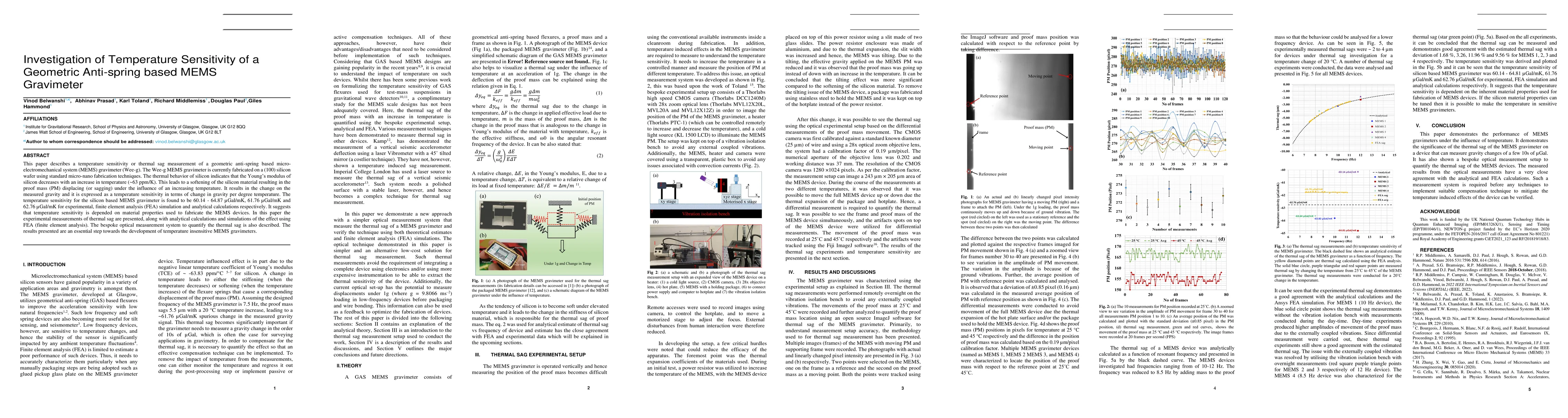 Thumbnail for Invetigation of Temperature Sensitivity of a Geomteric Anti-Spring based
  MEMS Gravimeter