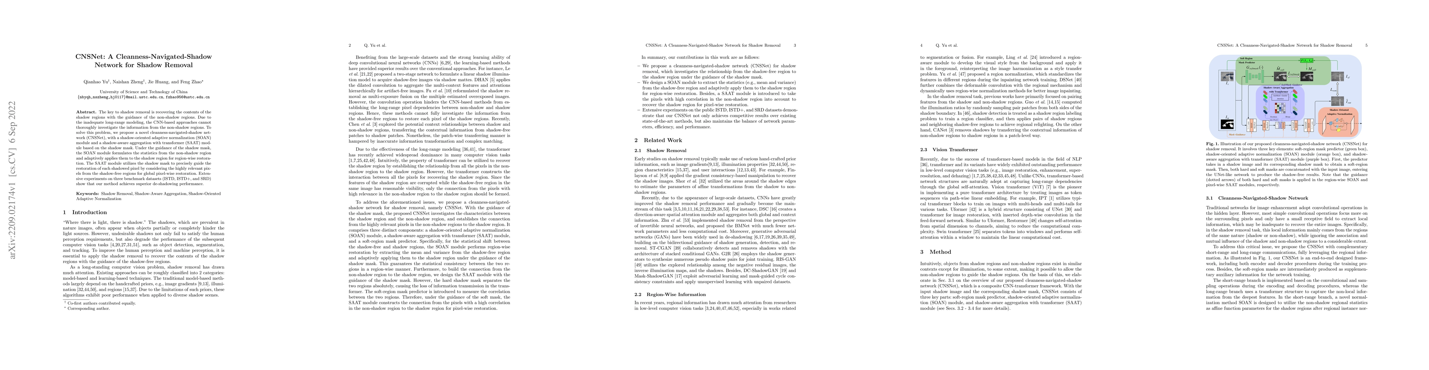 Thumbnail for CNSNet: A Cleanness-Navigated-Shadow Network for Shadow Removal