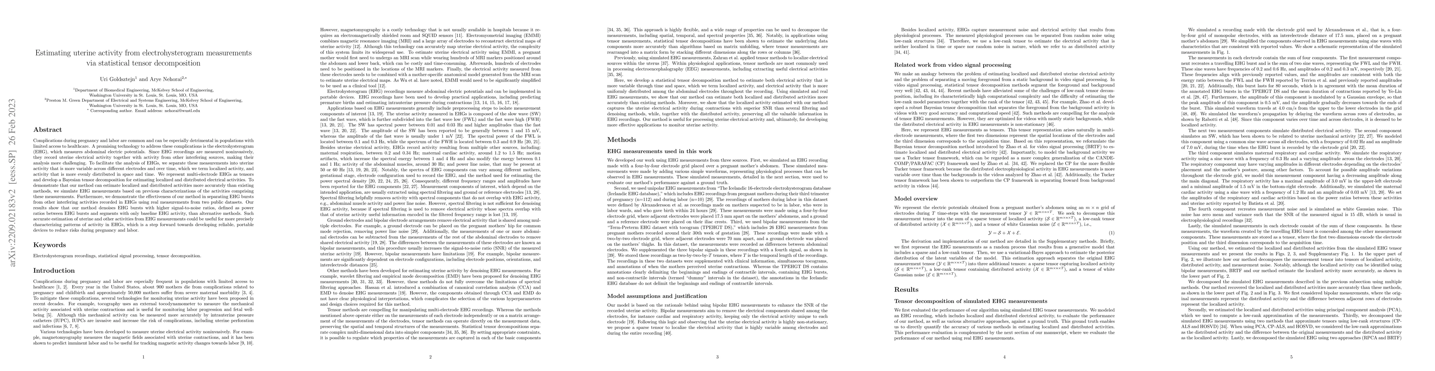 Thumbnail for Estimating uterine activity from electrohysterogram measurements via
  statistical tensor decomposition