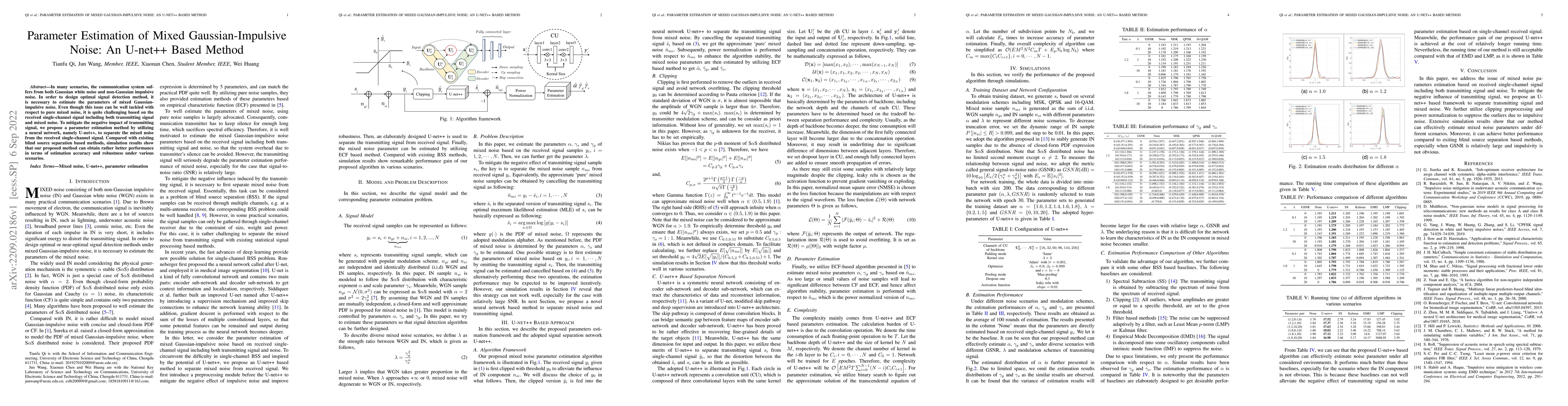 Thumbnail for Parameter Estimation of Mixed Gaussian-Impulsive Noise: An U-net++ Based
  Method