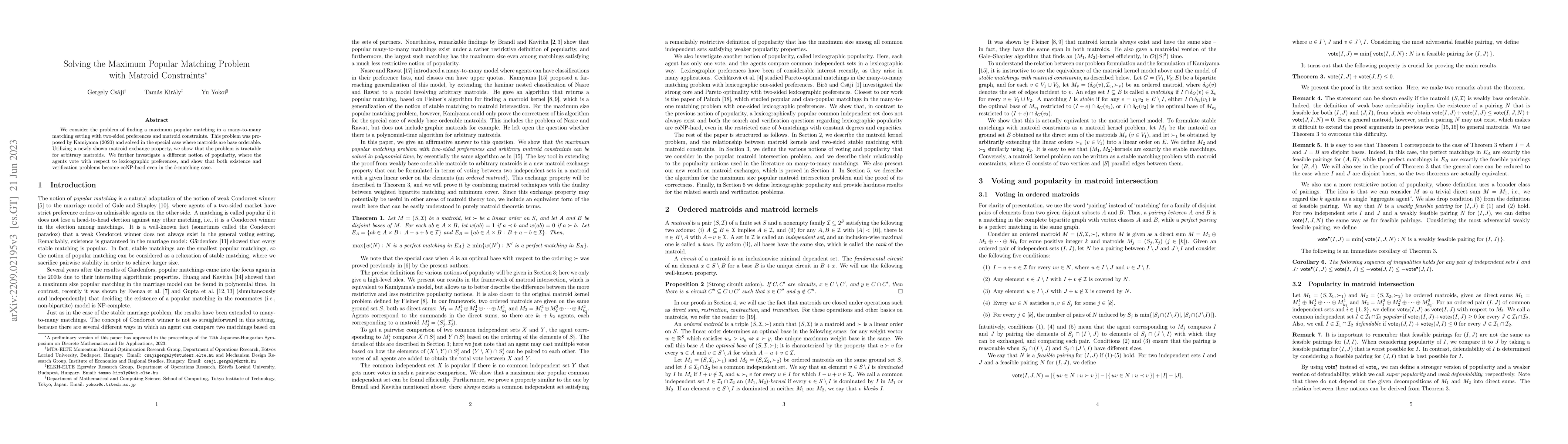 Thumbnail for Solving the Maximum Popular Matching Problem with Matroid Constraints
