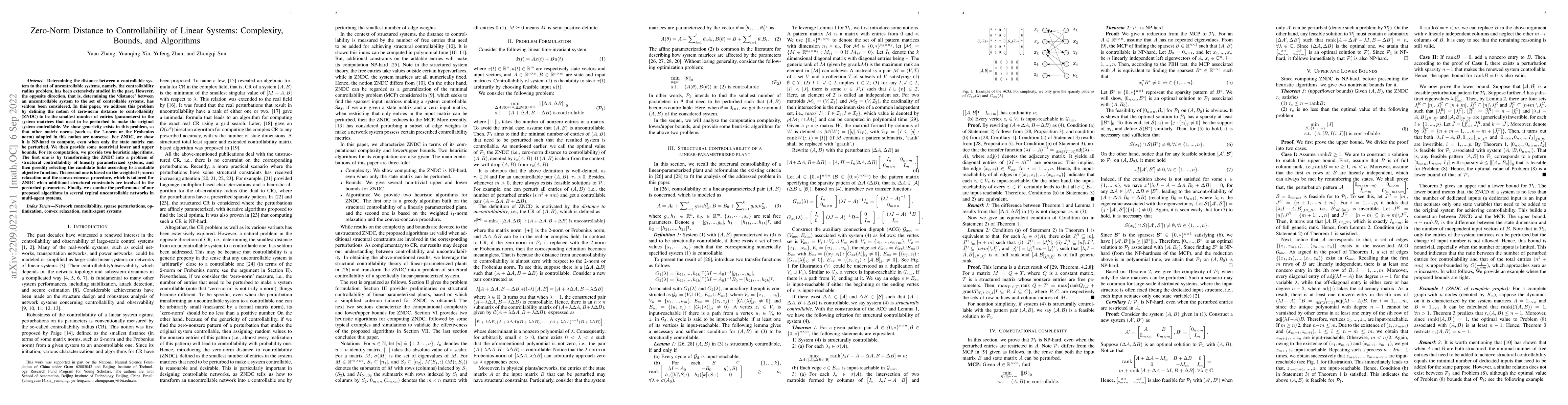 Thumbnail for Zero-Norm Distance to Controllability of Linear Systems: Complexity,
  Bounds, and Algorithms