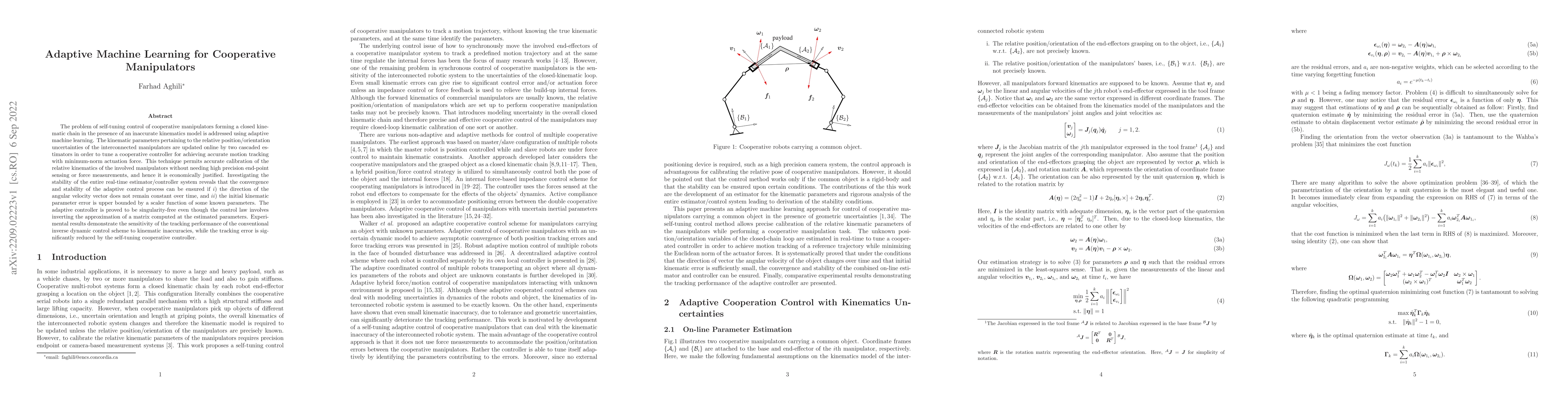 Thumbnail for Adaptive Machine Learning for Cooperative Manipulators