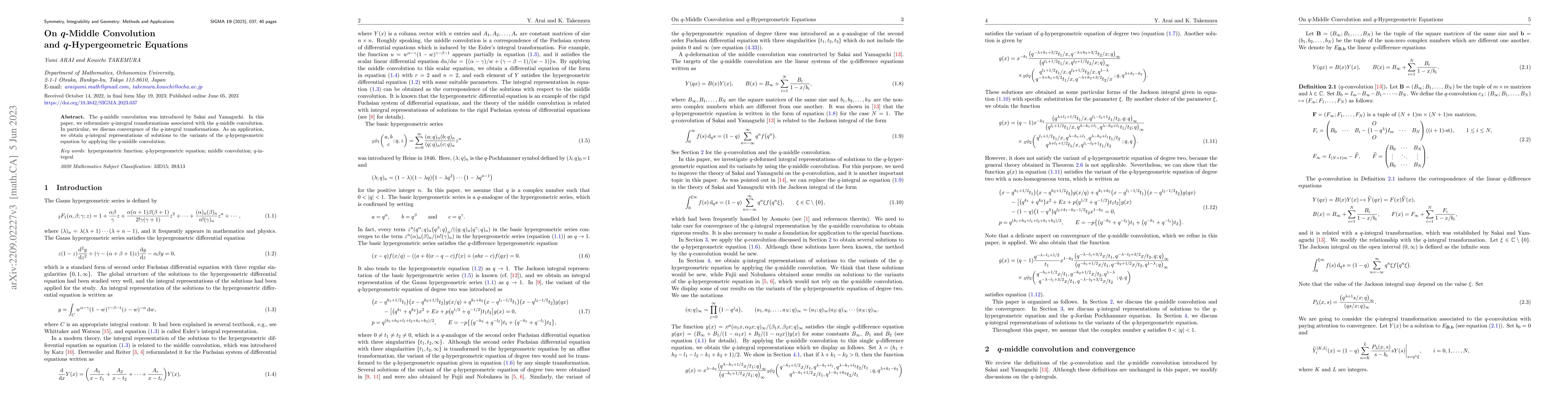 Thumbnail for On $q$-Middle Convolution and $q$-Hypergeometric Equations