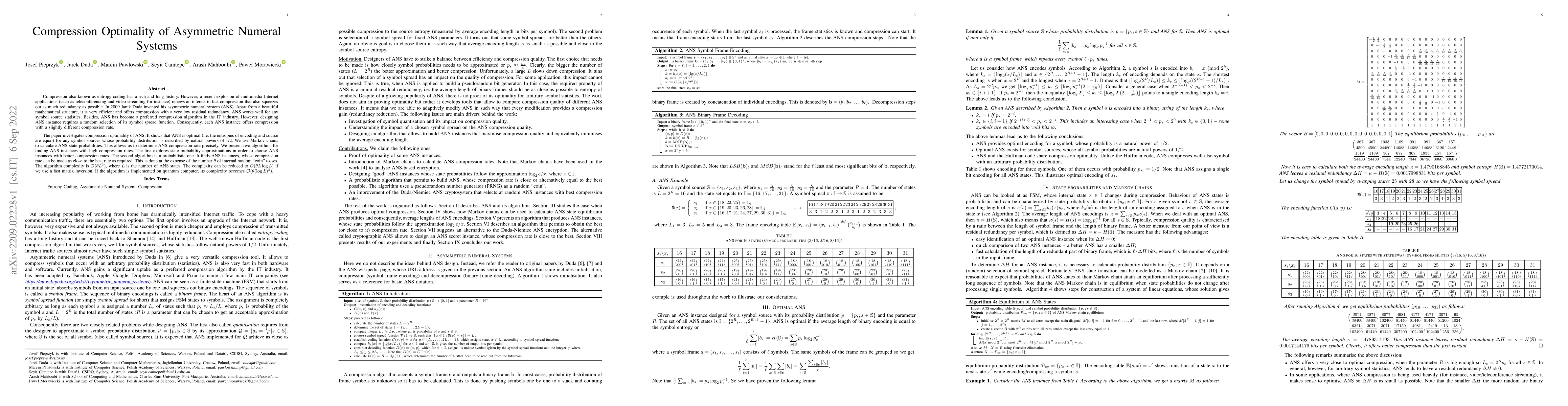 Thumbnail for Compression Optimality of Asymmetric Numeral Systems