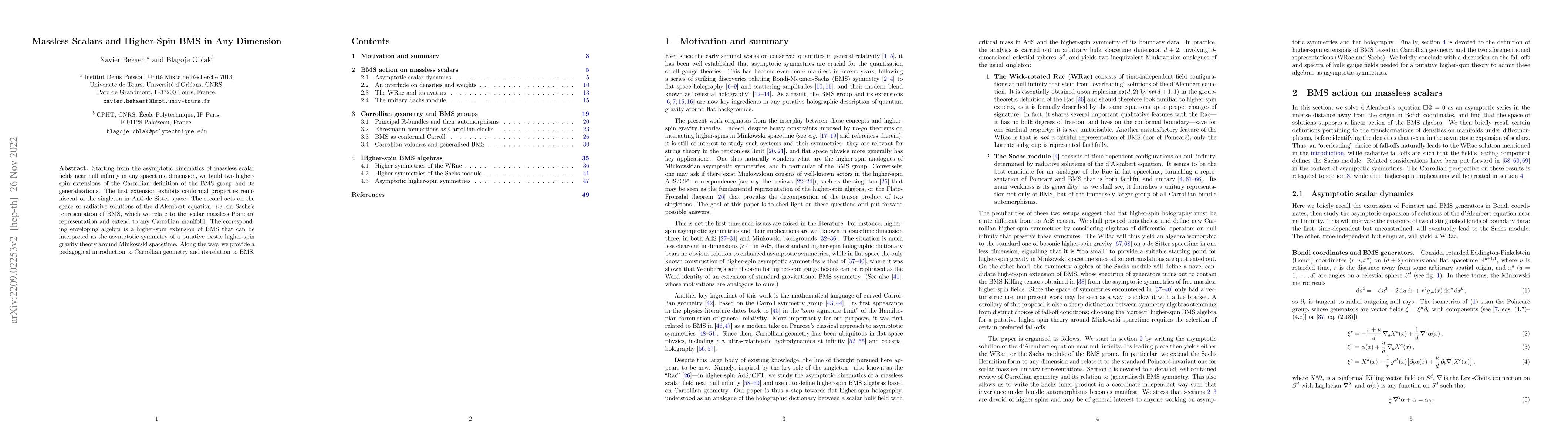 Thumbnail for Massless Scalars and Higher-Spin BMS in Any Dimension