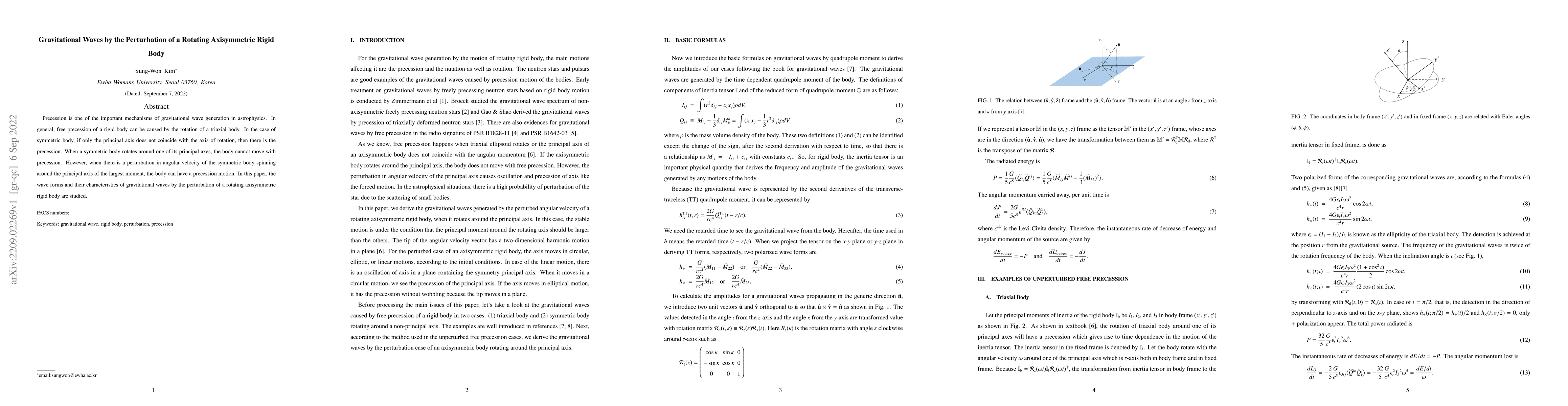 Thumbnail for Gravitational Waves by the Perturbation of a Rotating Axisymmetric Rigid
  Body