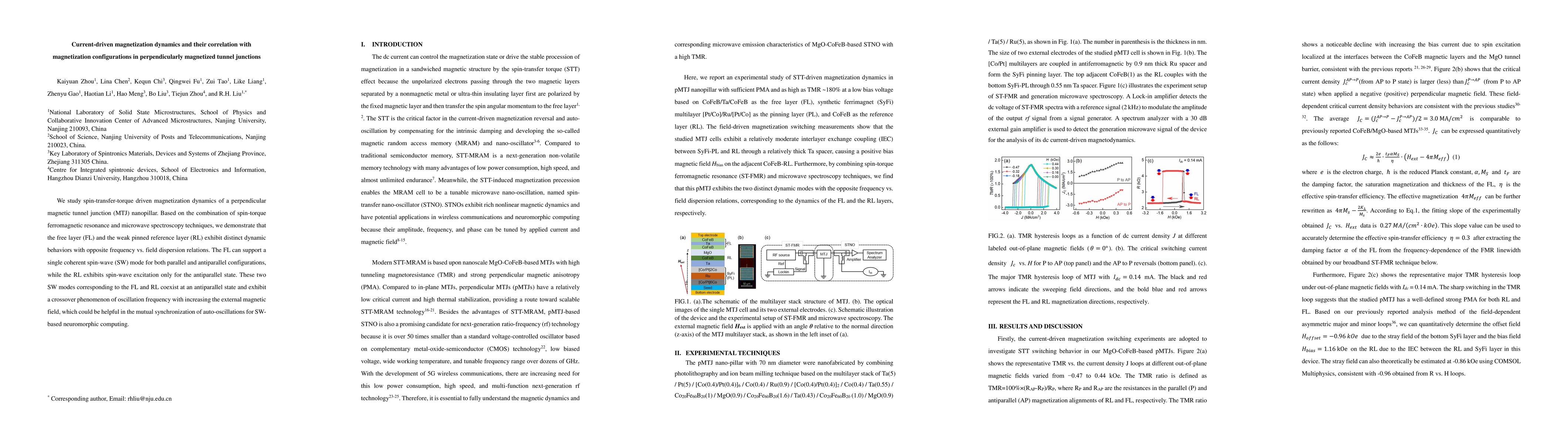 Thumbnail for Current-driven magnetization dynamics and their correlation with
  magnetization configurations in perpendicularly magnetized tunnel junctions
