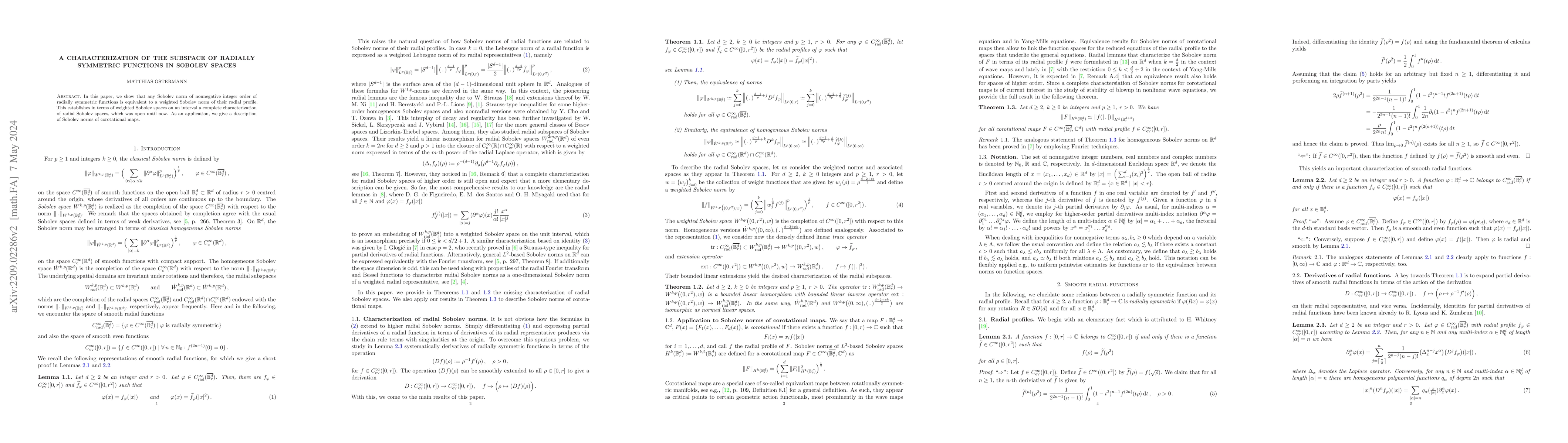 Thumbnail for A characterization of the subspace of radially symmetric functions in
  Sobolev spaces