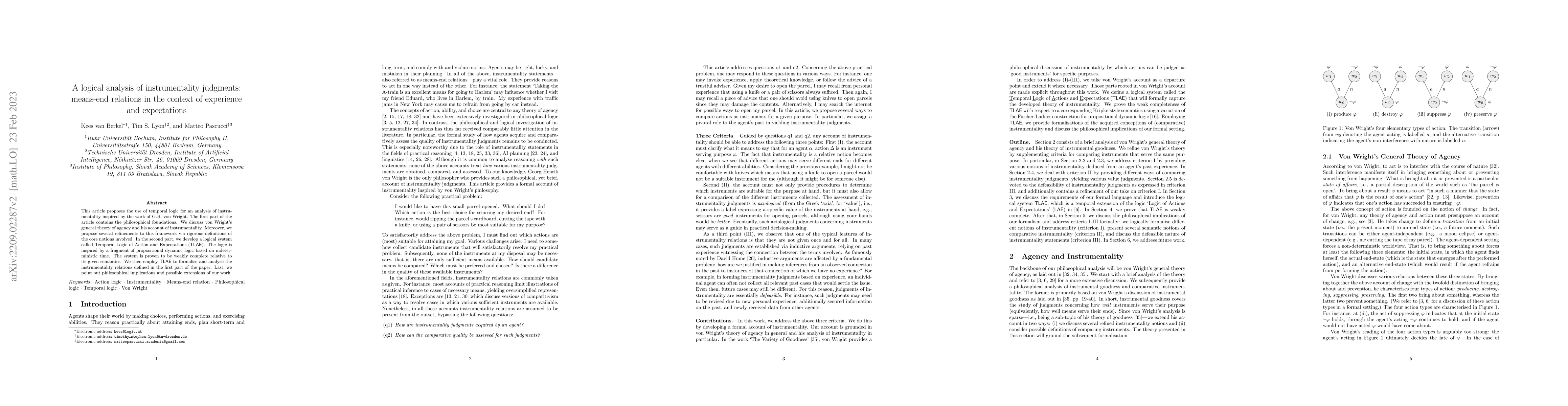 Thumbnail for A logical analysis of instrumentality judgments: means-end relations in
  the context of experience and expectations