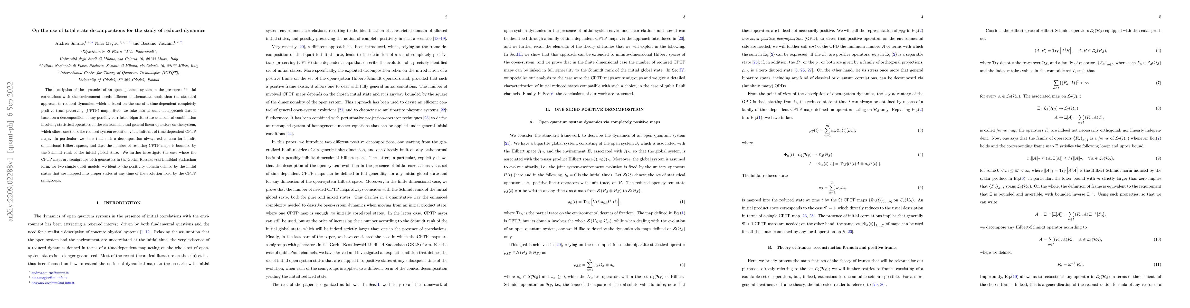 Thumbnail for On the use of total state decompositions for the study of reduced
  dynamics