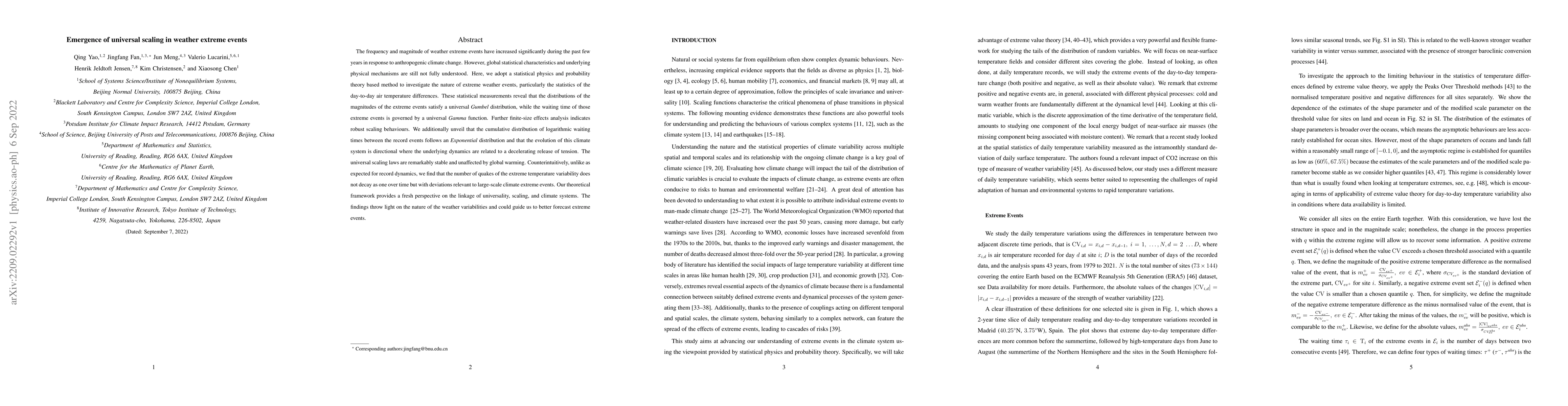 Thumbnail for Emergence of universal scaling in weather extreme events