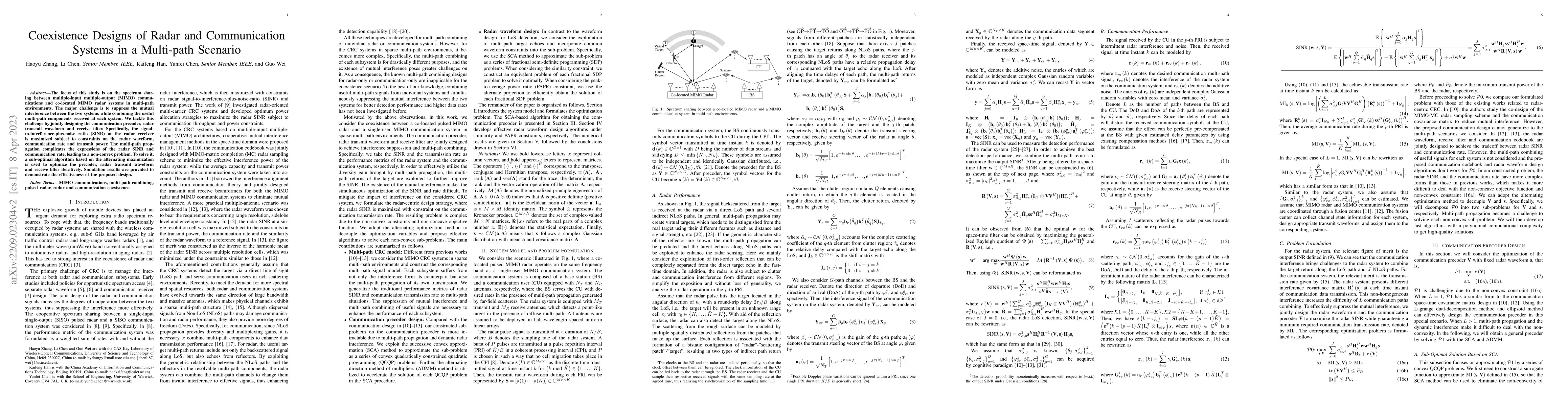 Thumbnail for Coexistence Designs of Radar and Communication Systems in a Multi-path
  Scenario