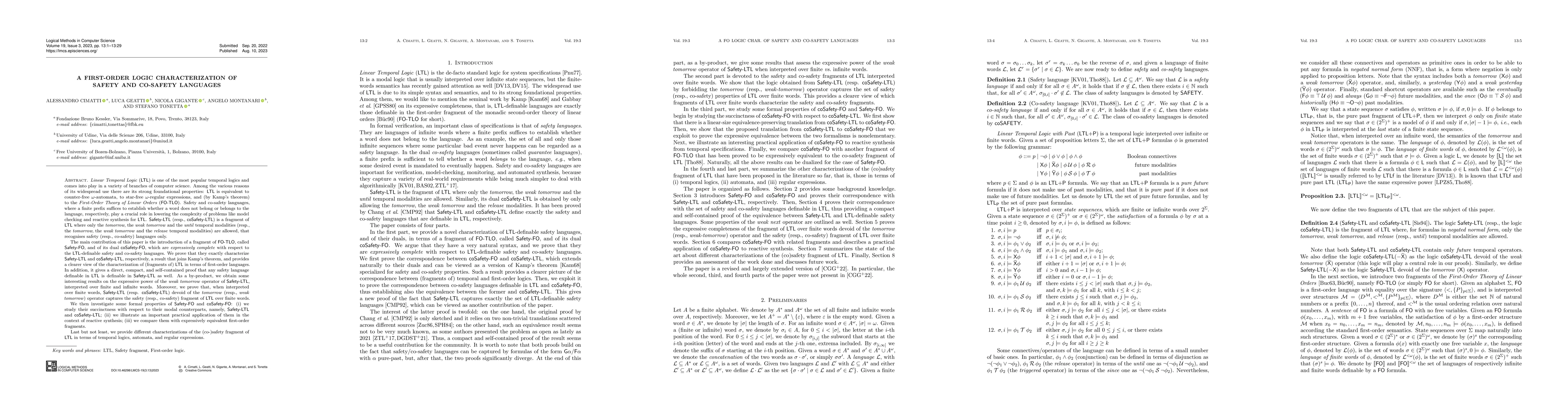 Thumbnail for A first-order logic characterization of safety and co-safety languages