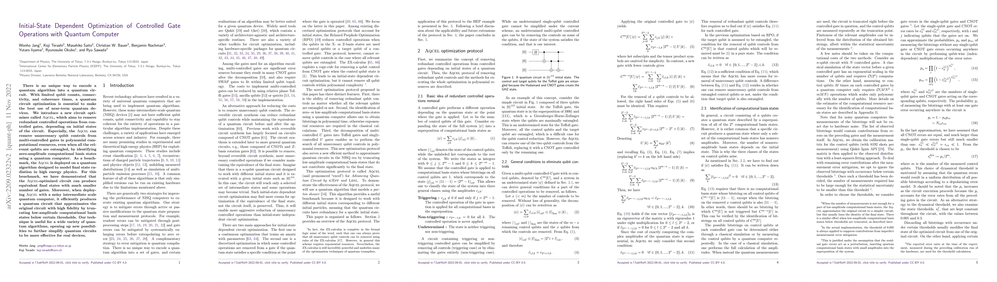 Thumbnail for Initial-State Dependent Optimization of Controlled Gate Operations with
  Quantum Computer