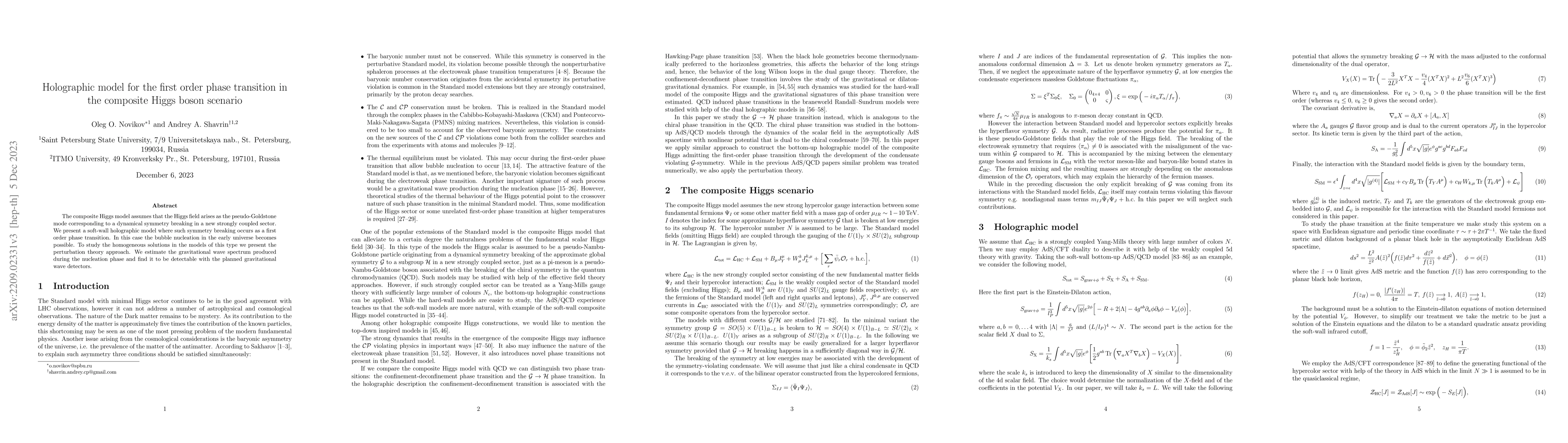 Thumbnail for Holographic model for the first order phase transition in the composite
  Higgs boson scenario