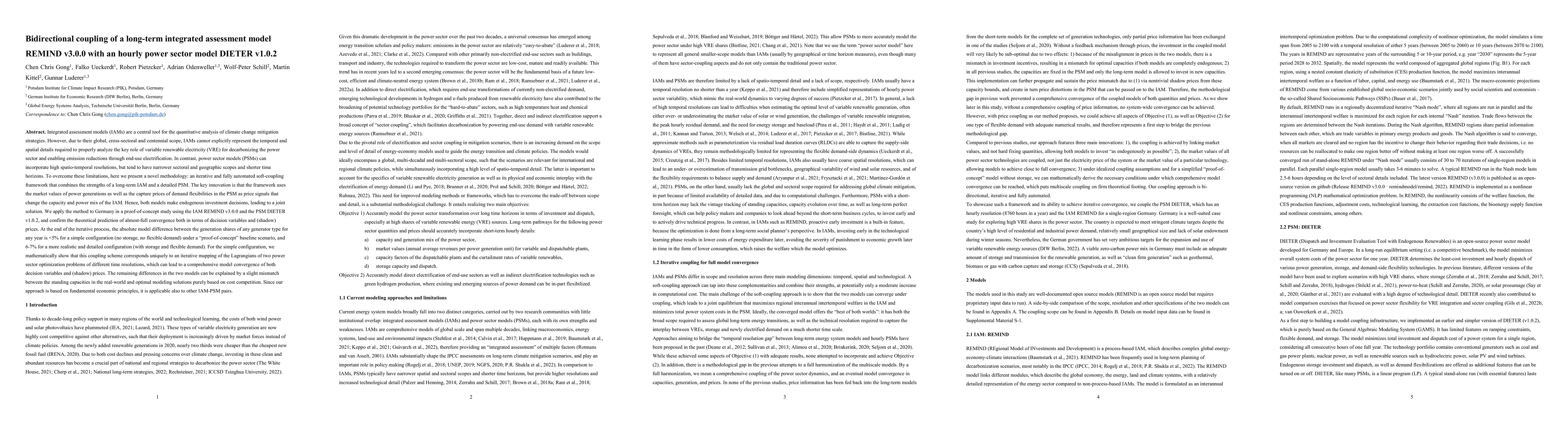 Thumbnail for Bidirectional coupling of a long-term integrated assessment model REMIND
  v3.0.0 with an hourly power sector model DIETER v1.0.2