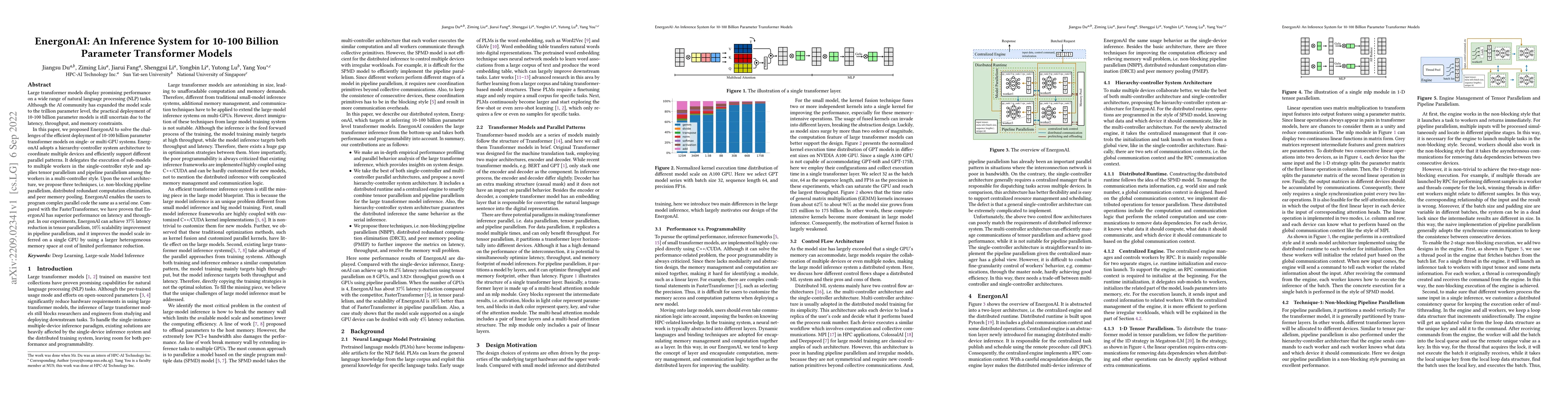 Thumbnail for EnergonAI: An Inference System for 10-100 Billion Parameter Transformer
  Models