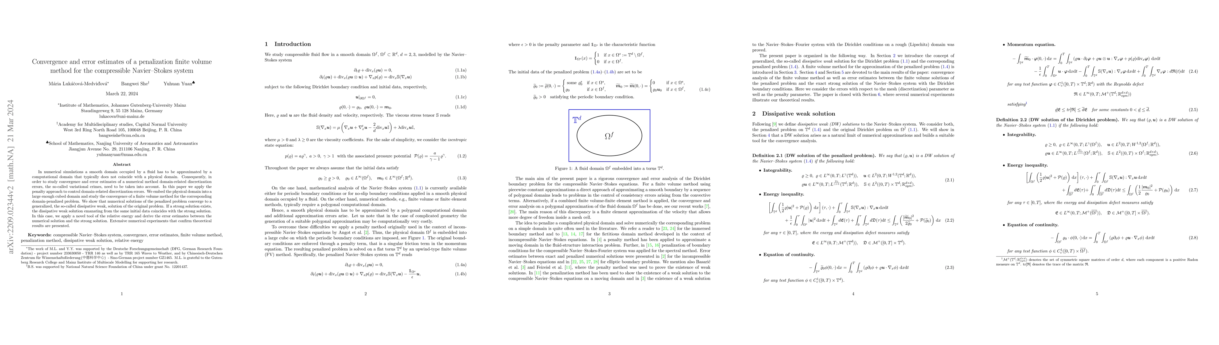 Thumbnail for Convergence and error estimates of a penalization finite volume method
  for the compressible Navier-Stokes system