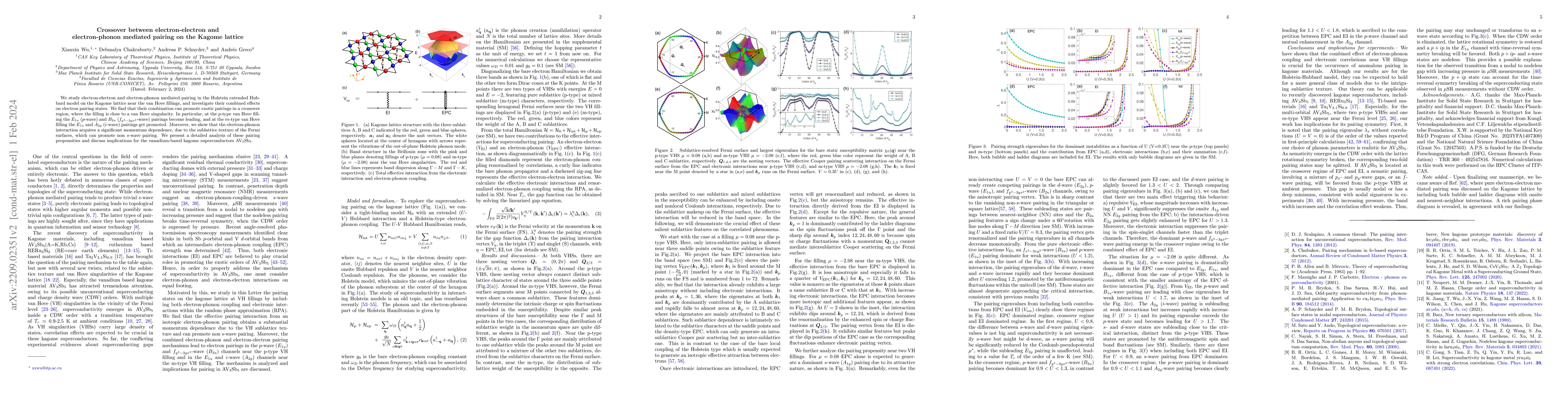Thumbnail for Crossover between electron-electron and electron-phonon mediated pairing
  on the Kagome lattice