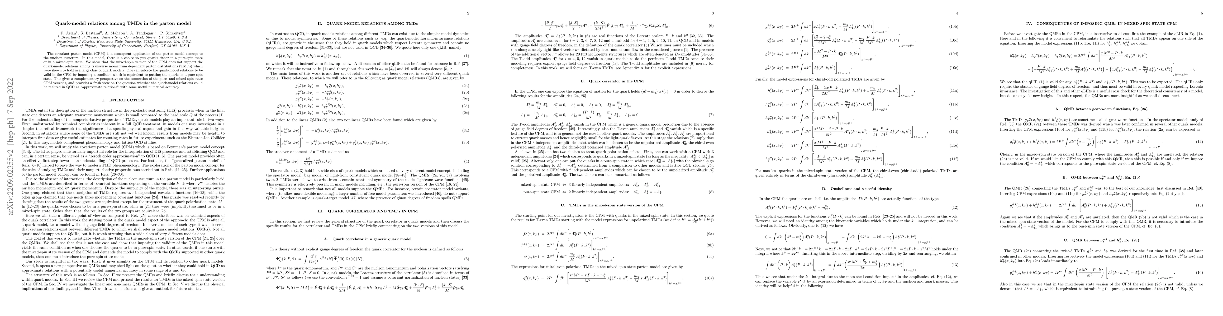 Thumbnail for Quark-model relations among TMDs in the parton model