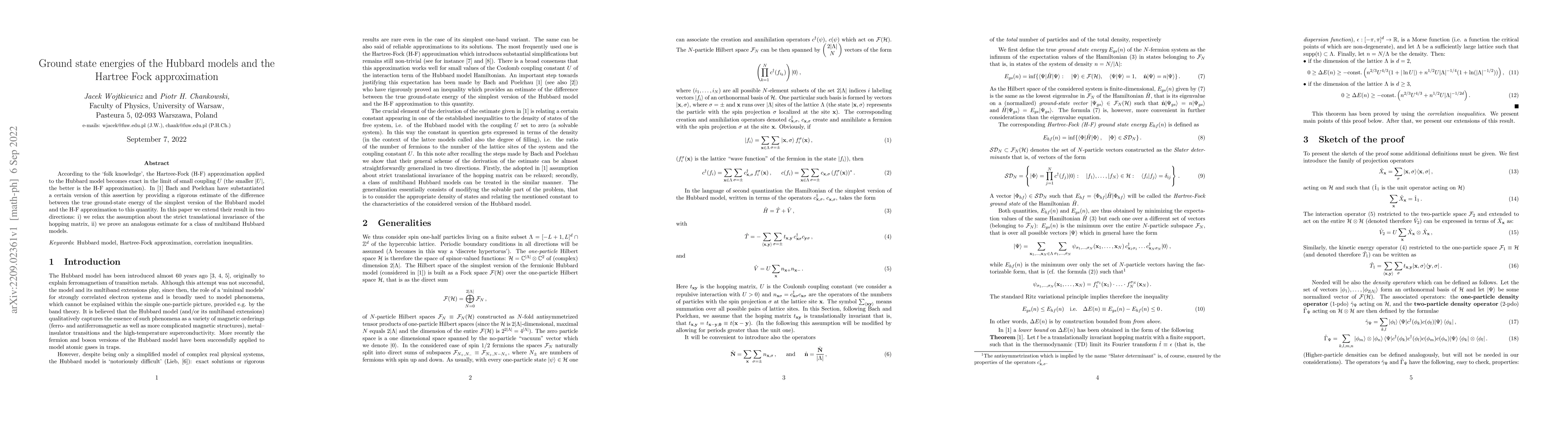 Thumbnail for Ground state energies of the Hubbard models and the Hartree Fock
  approximation