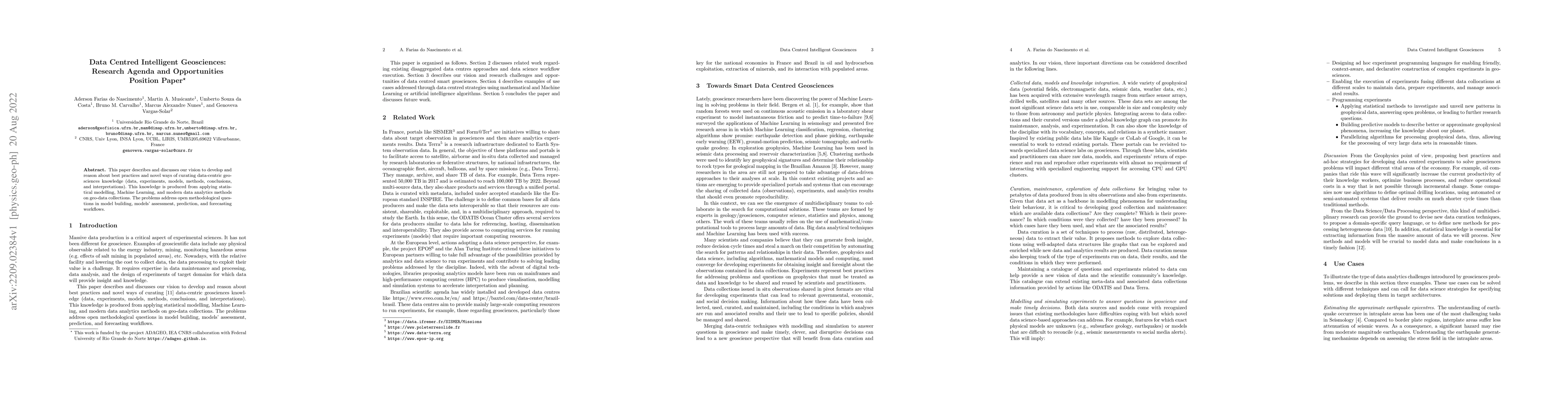 Thumbnail for Data Centred Intelligent Geosciences: Research Agenda and Opportunities,
  Position Paper