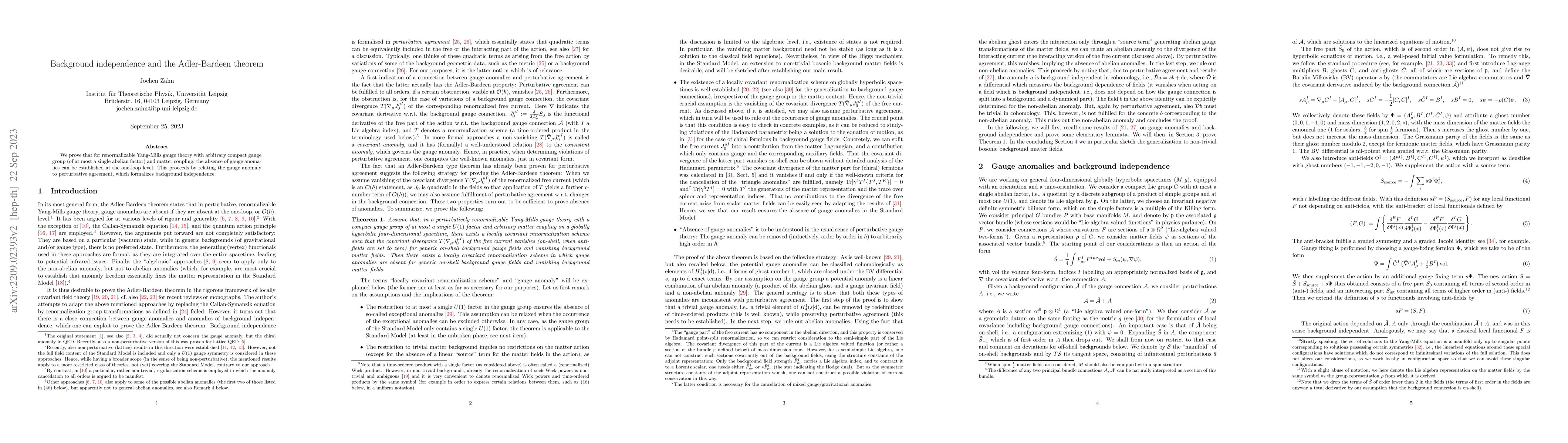 Thumbnail for Background independence and the Adler-Bardeen theorem