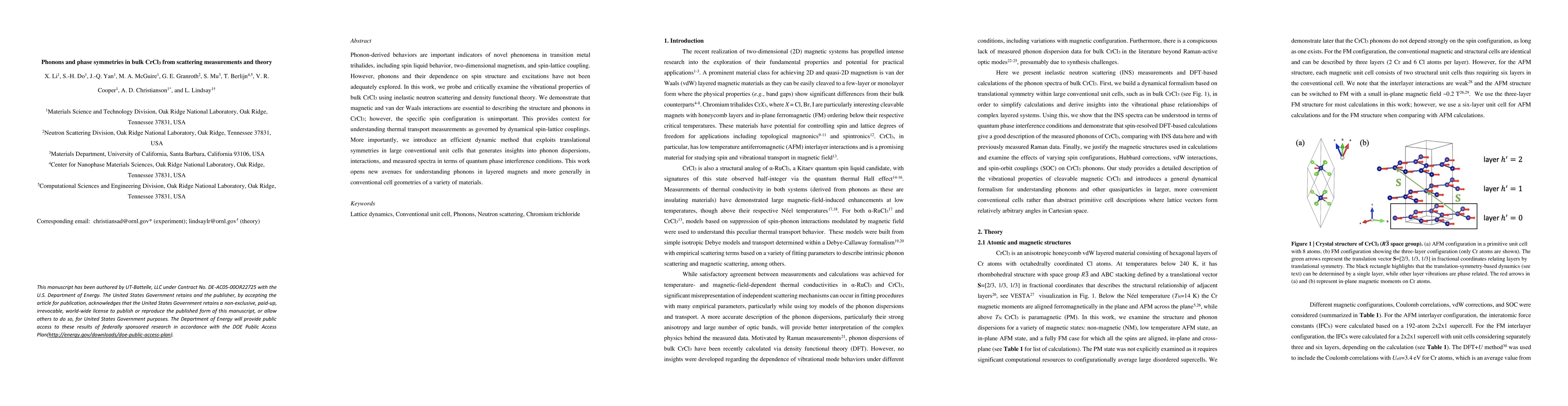 Thumbnail for Phonons and phase symmetries in bulk $CrCl_3$ from scattering
  measurements and theory
