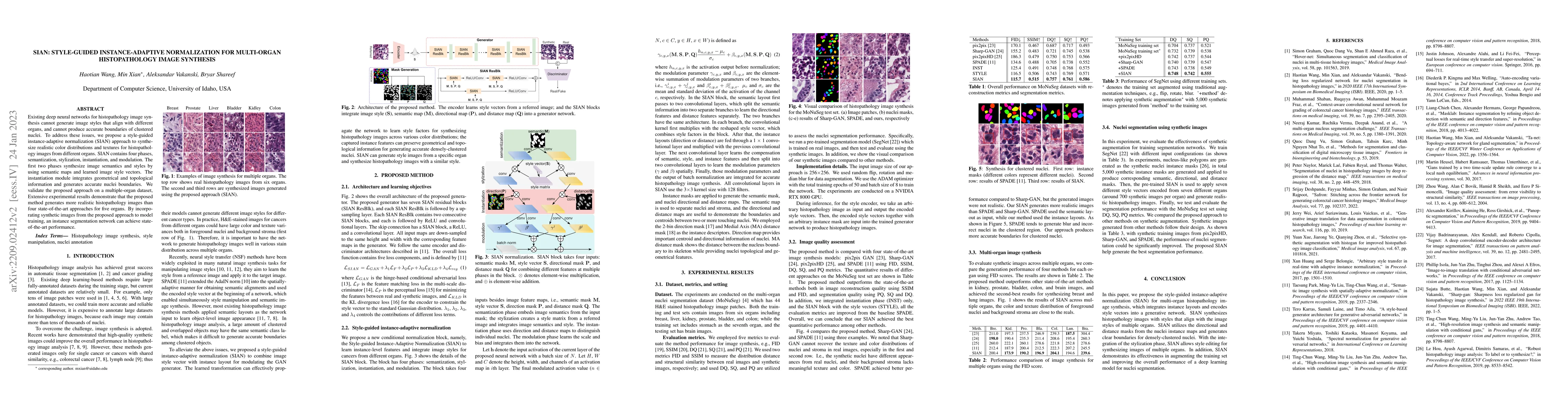 Thumbnail for SIAN: Style-Guided Instance-Adaptive Normalization for Multi-Organ
  Histopathology Image Synthesis