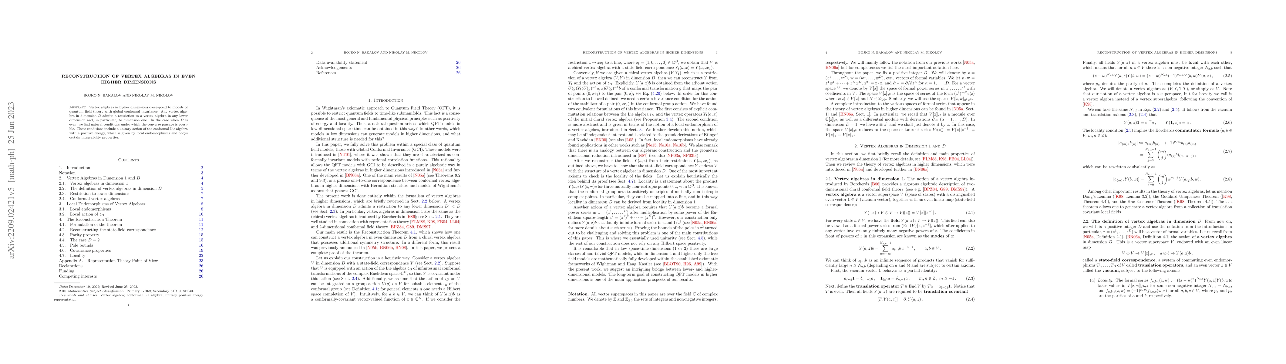 Thumbnail for Reconstruction of vertex algebras in even higher dimensions
