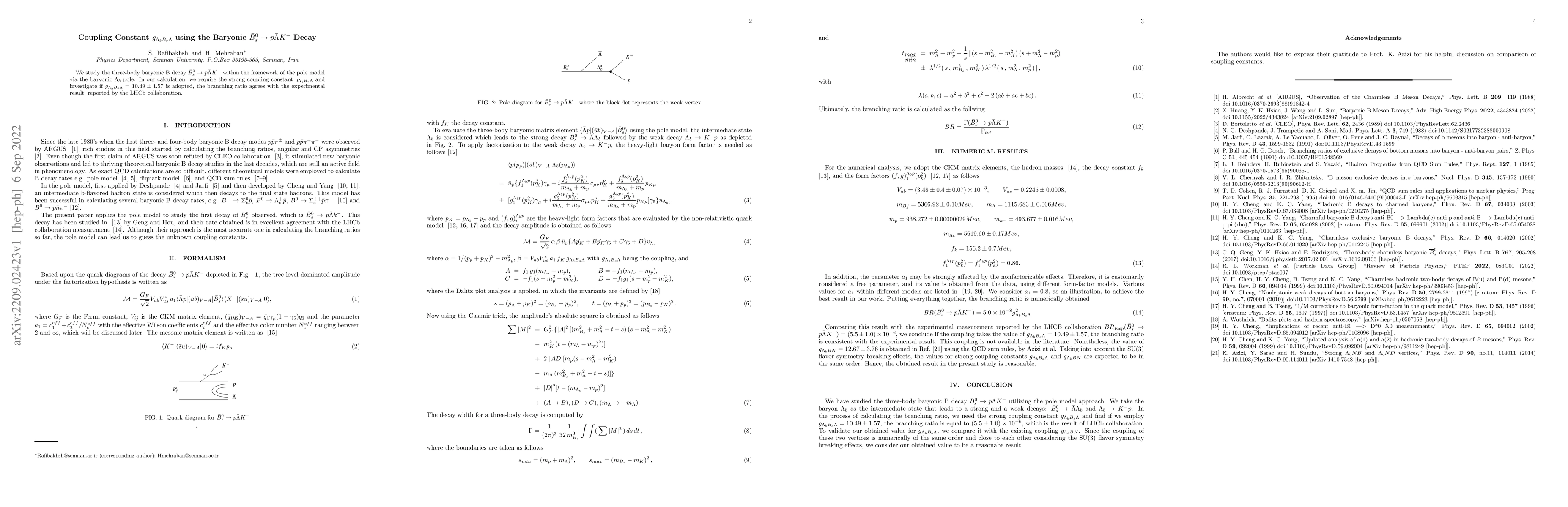 Thumbnail for Coupling Constant $g_{\Lambda_{b}B_{s}\Lambda}$ using the Baryonic
  $\bar{B}^{0}_{s}\rightarrow p\bar{\Lambda} K^{-}$ Decay