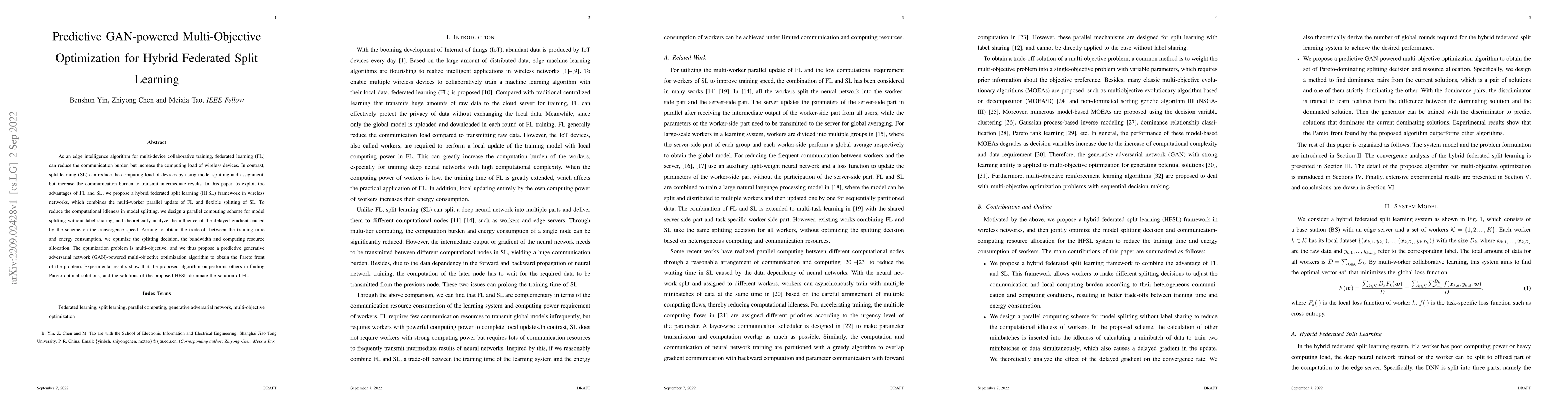 Thumbnail for Predictive GAN-powered Multi-Objective Optimization for Hybrid Federated
  Split Learning
