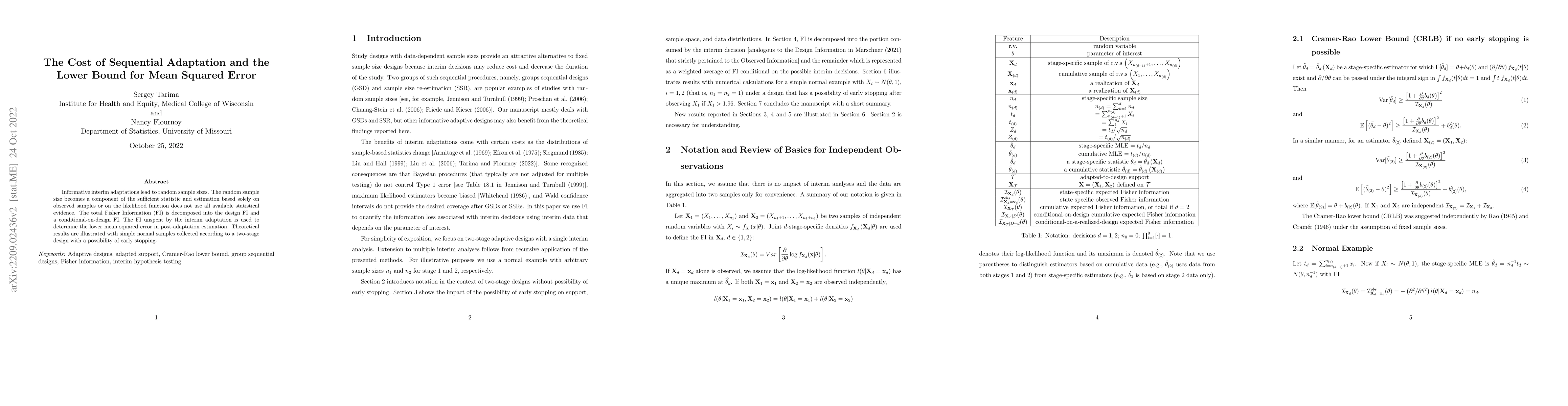 Thumbnail for The Cost of Sequential Adaptation and the Lower Bound for Mean Squared
  Error