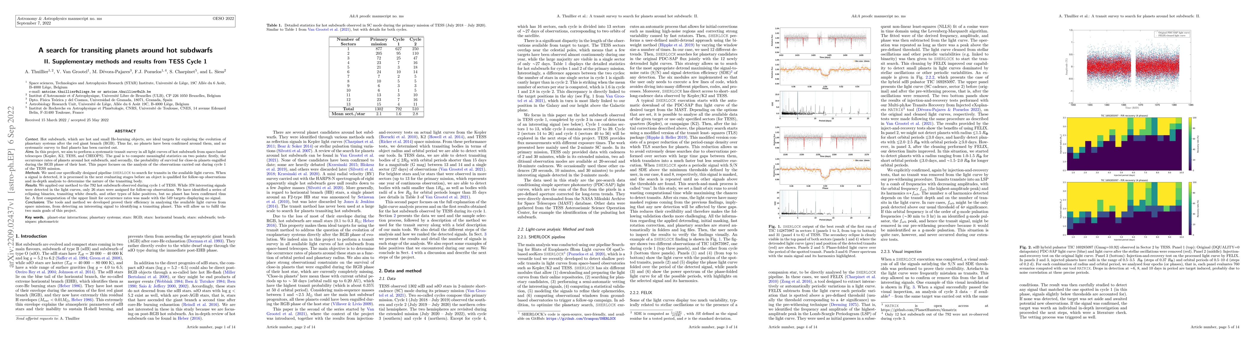 Thumbnail for A search for transiting planets around hot subdwarfs II. Supplementary
  methods and results from TESS Cycle 1