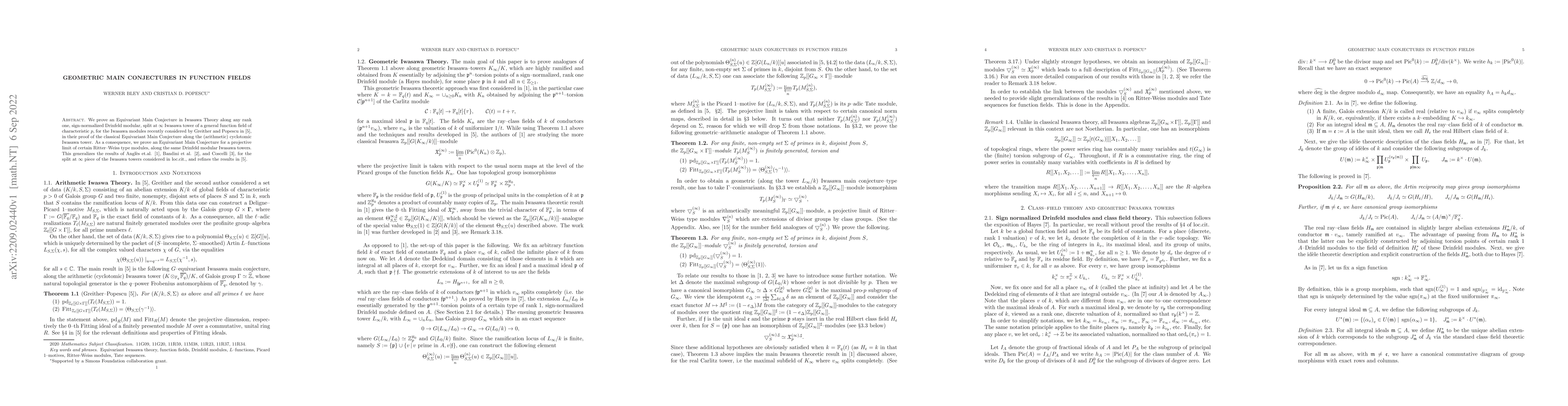 Thumbnail for Geometric Main Conjectures in Function Fields