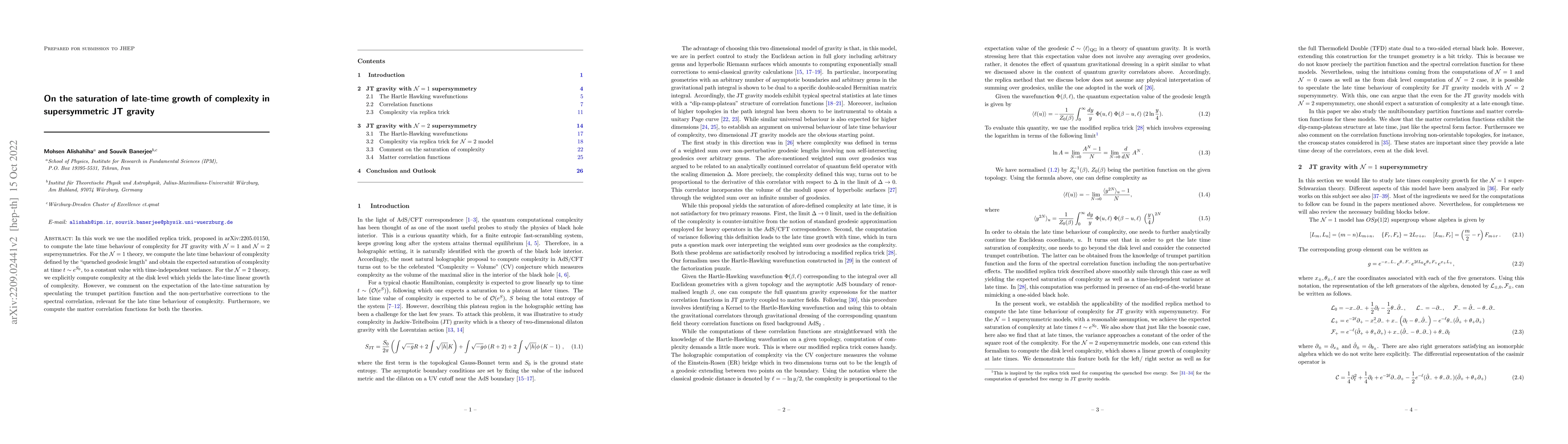 Thumbnail for On the saturation of late-time growth of complexity in supersymmetric JT
  gravity