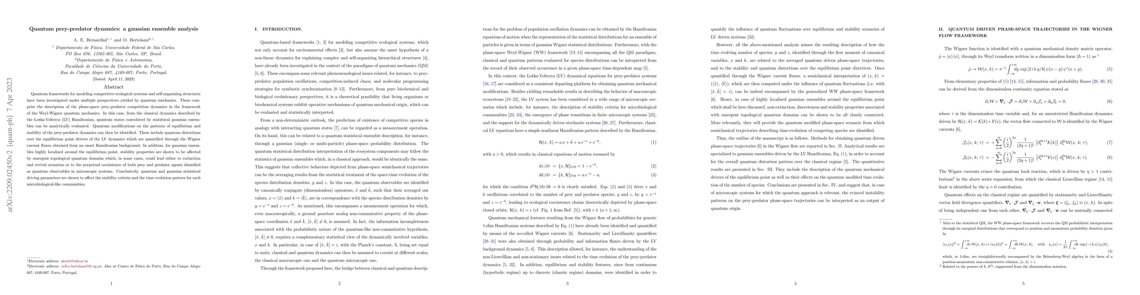 Thumbnail for Quantum prey-predator dynamics: a gaussian ensemble analysis