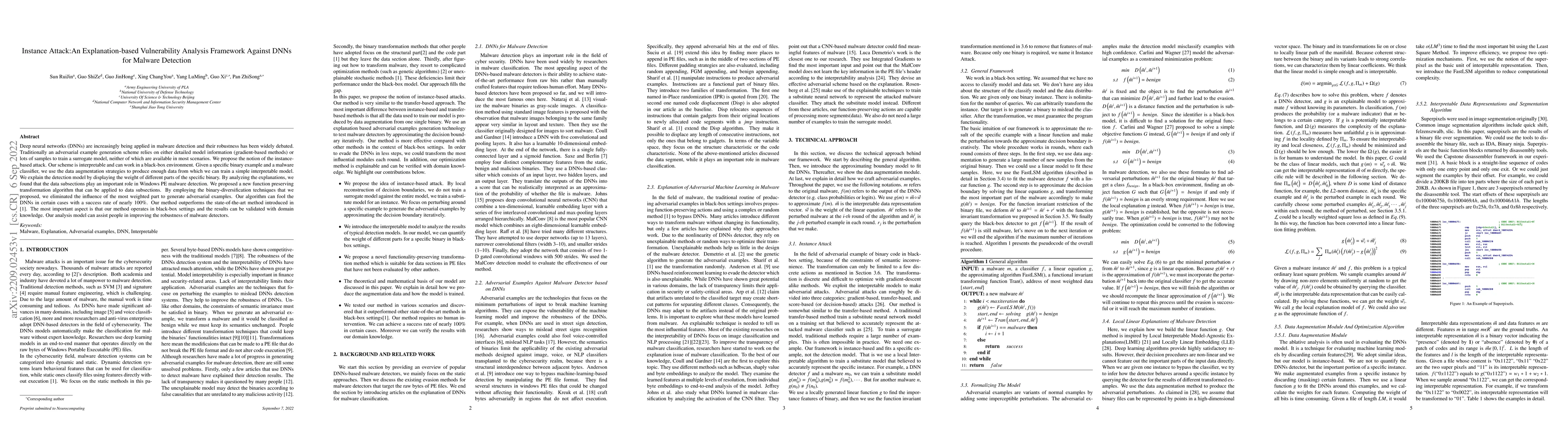 Thumbnail for Instance Attack:An Explanation-based Vulnerability Analysis Framework
  Against DNNs for Malware Detection