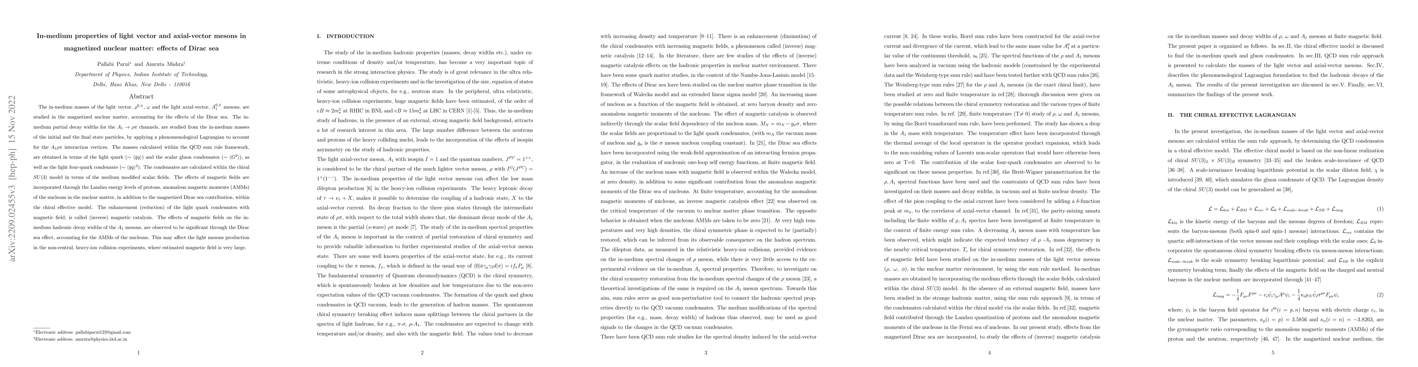 Thumbnail for In-medium properties of light vector and axial-vector mesons: effects of
  Dirac sea